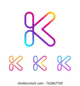 Abstract Letter K Line Monogram Colorful loops logotype, Circle shape, swirl spiral infinity logo symbol, Technology and digital connection