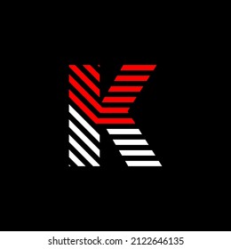 Abstract Letter K Line. Transition color linear logo. Linear modern lettering lines. Font alphabet template. Set logo thin line clean style, black background.