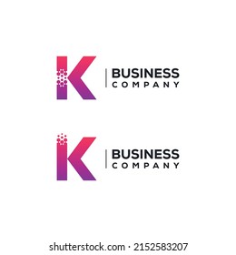 Abstract Letter K Logo design with Pixels Hexagon Shape for Technology and Digital Business Company