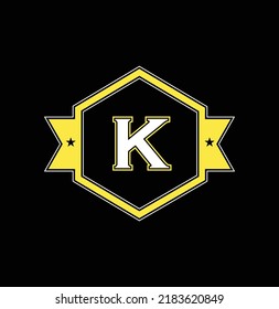 Abstract letter K logo design template with black background. Colorful creative hexagon sign. Universal vector icon.