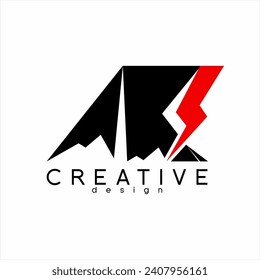 Abstract letter A K logo design with thunderbolt and mountain.