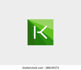 Abstract letter K logo design template. Colorful green leaf global eco vector icon. Modern colorful square symbol
