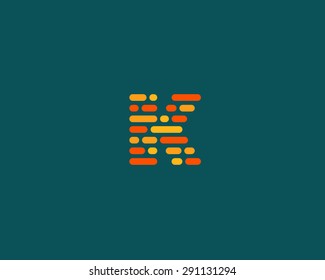 Abstract letter K logo design template.  Dynamic, code vector unusual font. Universal fast moving dots, atoms, blocks, color symbol. 