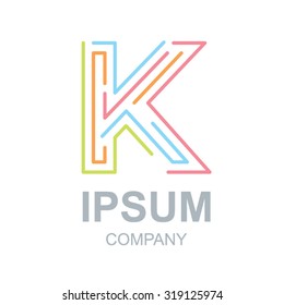 Abstract letter K logo design template,Business,Colorful creative sign,vector icon,lines letters,Typographic elements,Modern type made of concentric lines