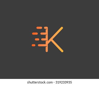 Abstract letter K logo design template.  Dynamic vector unusual line font. Universal fast speed fire moving water quick energy drop icon symbol mark.
