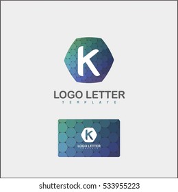 Abstract letter K logo design template. Colorful creative hexagon sign. Universal vector icon.