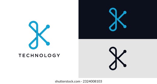 Abstrakter Buchstabe k Logo-Design für Techniksymbol-Identifikation
