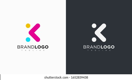 Abstract Letter K Logo Rounded Line with Dots. Flat Vector Logo Design Template Element.