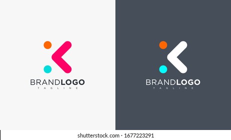 Abstract Letter K Logo Rounded Line with Dots. Flat Vector Logo Design Template Element.