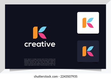 Letra abstracta K logo línea redondeada con puntos. Elemento de plantilla de diseño de logotipo de vectores planos.