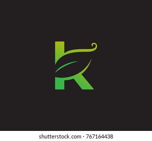 Abstract letter K logo template. modern letter K with leaf icon. leaf shape of the eye