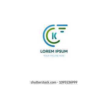 Abstract letter K logo vector design. Icon technology and circle speed concept template.