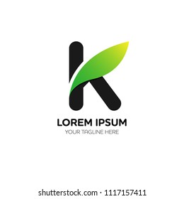 Abstract letter K logo vector design. Icon eco character and leaf concept template.