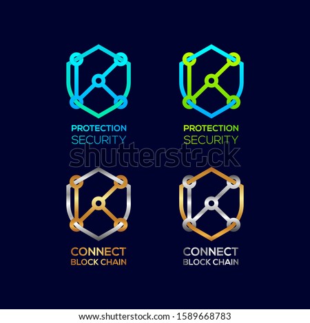 Abstract Letter K Logotype, Protection Shield Security logos with Modern line Cross shape and Link Dots or sync signs, Connect Technology and Digital symbols, Blockchain and Data concept