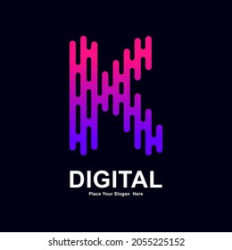 Abstract letter K modern vector logo design font. Suitable for typography technology electronic, geometric technology font and modern futuristic design 