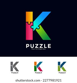 Abstract letter K puzzle pieces colorful vector logo design. Suitable for business, education, game, sticker and template