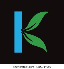 Abstract Letter K whit Leaf Logo icon design vector template elements design.