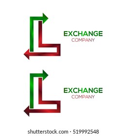 Abstract Letter L logo with Arrow Forward Signs, Express Exchange Symbols, Transportation Export Import icons, Technology Digital Connection concept for Corporate identity Trading Business company