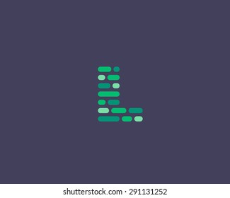 Abstract letter L logo design template.  Dynamic, code vector unusual font. Universal fast moving dots, atoms, blocks, color symbol. 