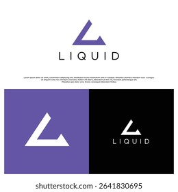 Abstract letter L logo with geometric triangle shape in a modern minimalist style. Clean, bold design on white, purple, and black backgrounds. Ideal for branding, tech, or creative identity.