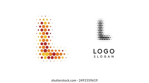Abstract letter L logo with orange to red gradient dots, modern minimalist symbol for business branding, corporate identity, technology firms. Stylish and professional symbol. Vector illustration