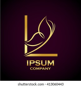 Abstract letter L logo,Butterfly Gold, beauty and fashion logo