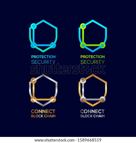 Abstract Letter L Logotype, Protection Shield Security logos with Modern line Cross shape and Link Dots or sync signs, Connect Technology and Digital symbols, Blockchain and Data concept