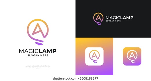 Abstract letter A with light bulb logo symbol for business, innovation and technology.