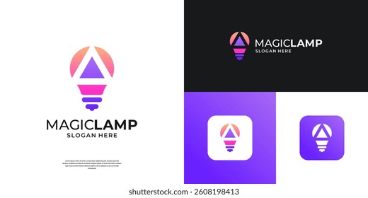 Abstract letter A with light bulb logo symbol for business, innovation and technology.