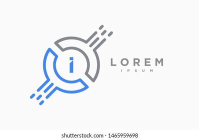 Abstract letter I line logo design template. grey and blue gradient Color pixel creative sign. Universal vector icon. Logotypes of Digital Concepts and Circles, Connections and Networks Icons.