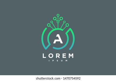Abstract letter A line logo design template. grey, green gradient Color link creative sign. Universal vector icon. Digital Concepts and Circles, ecology, Connections and Networks Icons.
