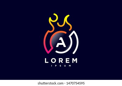 Abstract letter A line logo design template. dark blue and orange gradient Color link creative sign. Universal vector icon. Logotypes of Digital Concepts and Circles, hot, speed and fire Icons.