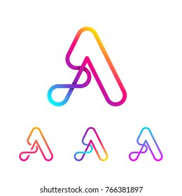 Abstract Letter A Line Monogram Colorful Loops Logotype, Circle Shape, Swirl Spiral Infinity Logo Symbol, Technology And Digital Connection