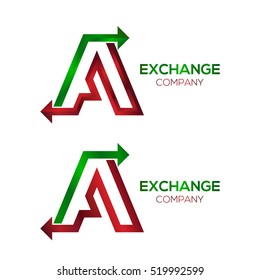 Abstract Letter A logo with Arrow Forward Signs, Express Exchange Symbols, Transportation Export Import icons, Technology Digital Connection concept for Corporate identity Trading Business company