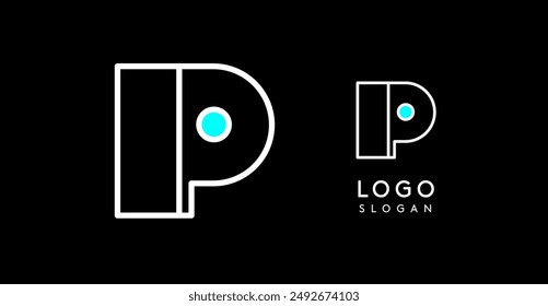 Abstract I letter logo with blue dots. Minimalist linear design, bold and clean letter monogram for corporate branding, tech startups, security businesses, and game apps. Vector illustration.