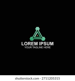 Letra Abstractas Un concepto de logotipo rodeado por tres Formas hexagonales verdes. Es un símbolo geométrico moderno.