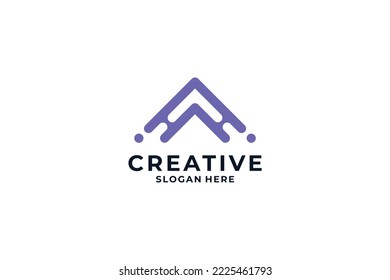 Abstract letter A logo design. Modern symbol for digital technology with molecule and abstract