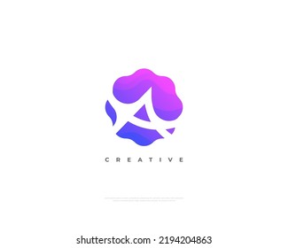 Abstract Letter A Logo Design with Negative Space Concept in Purple Gradient Style. Initial A Logo or Icon for Business Logo Identity
