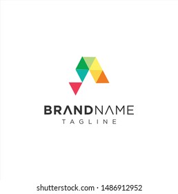 Abstract Letter A Logo Design With Polygonal colorful Shape Vector. initial A logo Pixel Triangle Geometric Colorful. Abstract alphabet A Logo tech digital Mobile aplication