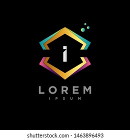 Abstract letter I logo design template. gold, blue, purple and black gradient Color hexagon creative sign. Universal vector icon.