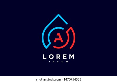 Abstract letter A logo design template. dark blue, blue and orange Color line creative sign. Universal vector icon. Logotypes of Digital Concepts for water, oil, drop and gas.