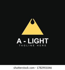 Resumen Carta Una plantilla de diseño de logotipo con triángulo naranja y silueta de bombilla. Ilustración gráfica vectorial creativa que puede utilizarse para la empresa de identidad de marca, empresa empresarial