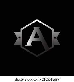 Abstract letter A logo design template with black background. gradient creative hexagon sign. Universal vector icon.