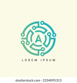 Abstract letter A logo design template, technology, electronics, digital, dot connection cross vector logo icon logotype
