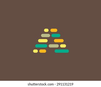 Abstract letter A logo design template.  Dynamic, code vector unusual font. Universal fast moving dots, atoms, blocks, color symbol. 