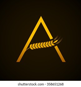 Abstract letter A logo design template with Ears of Wheat,Rice,Vector Illustration