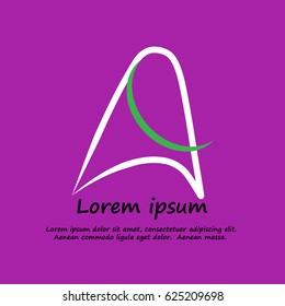 The abstract letter A Logo luxury linear design with white, green color, vector template, on purple background
