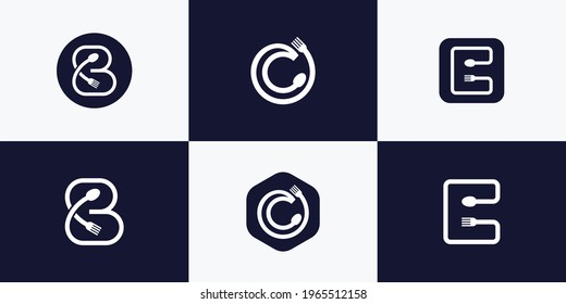 Abstract letter logo with spoon and fork concept Premium Vector