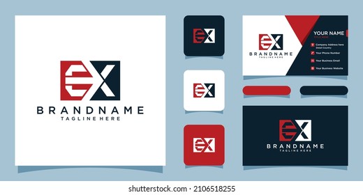 Abstract Letter Logo Template Initial EX With Business Card Design Template