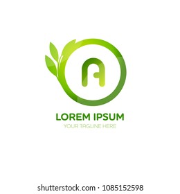 Abstract letter A logo vector design. Icon eco green and circle concept template.